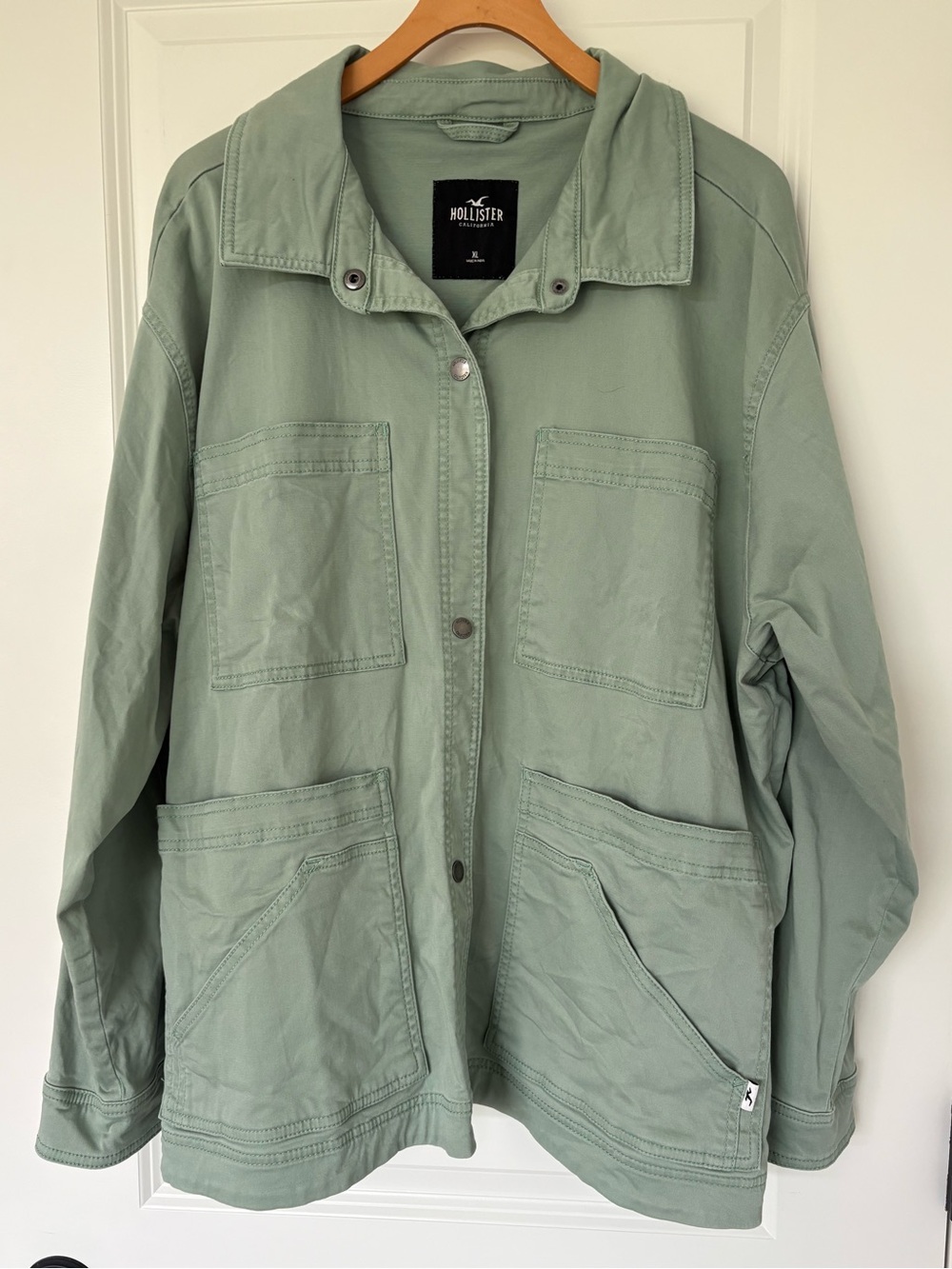 Hollister Women's Green Utility Jacket Button Down Pockets XL